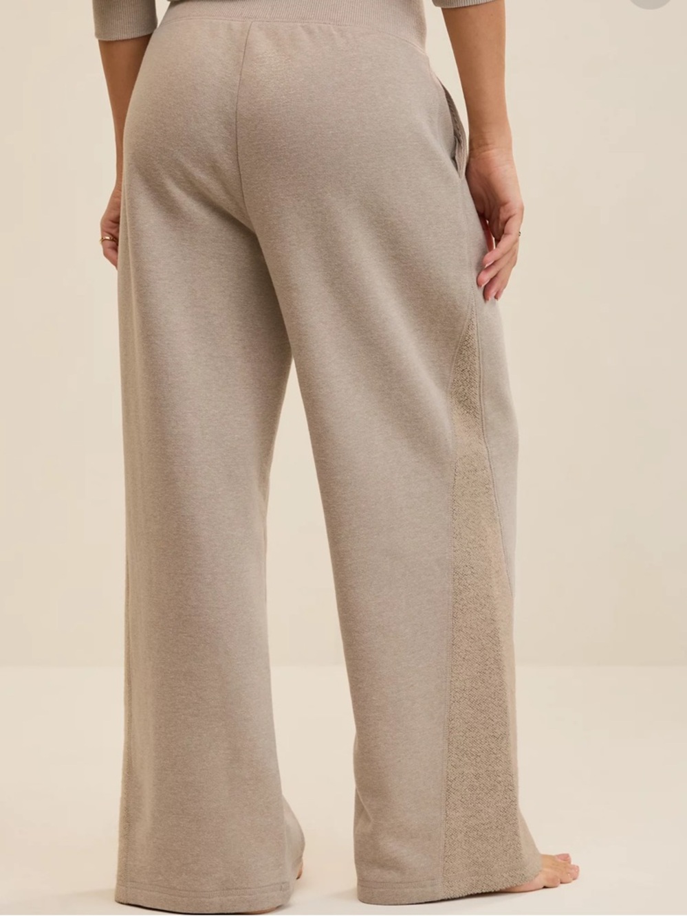 Aerie Apres Chill High-Rise Wide-Leg Lounge Trousers in Taupe/Cream Size L Short - Picture 2 of 14